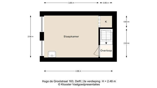 Plattegrond - Hugo de Grootstraat 163, 2613 VS Delft - 2e Verdieping.jpg